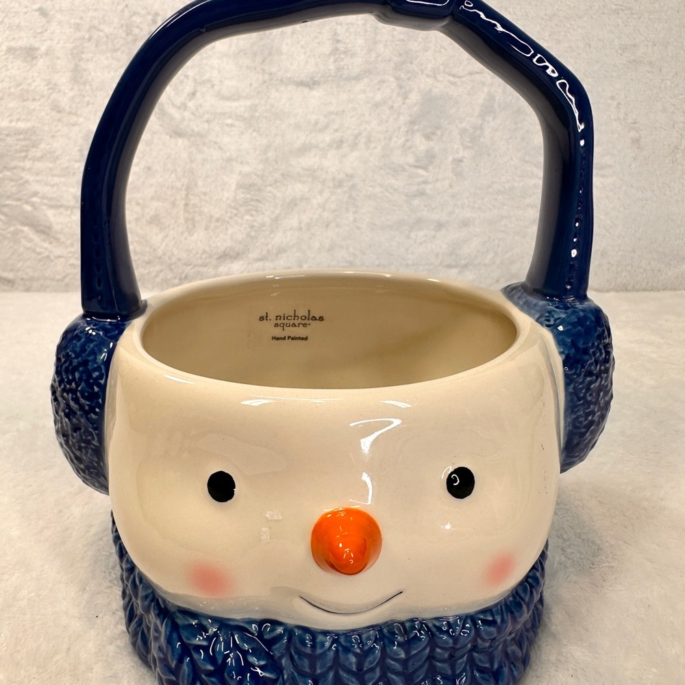 St. Nicholas Square Festive Snowman Basket with Blue Earmuffs